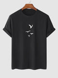 Joior Cotton T-shirt for Men Birds Pattern Short Sleeves Round Neck Tee Unisex Streetwear Slight Stretch Essential Tops