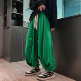 Joior Green Waffle Lantern Pants Men Y2K Black Cargo Trousers Male Loose Casual Sweatpants Japanese Streetwear Hip Hop Pockets