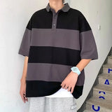 Joior Japanese Retro Striped Polo Shirt For Men Summer Casual Short Sleeve Colorblock Polo T-shirt Golf Wear Lapel Shirts Clothes