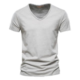 Joior 100% Cotton Men T-shirt V-neck Fashion Design Slim Fit Soild T-shirts Male Tops Tees Short Sleeve T Shirt For Men