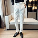 Joior Autumn Winter Pantalones Hombre High waist Waffle Business Casual Suit Pants For Men Clothing Slim Fit Formal Wear Trousers 36