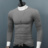 Joior Luxury Men's Casual Full Sleeve T-Shirt Autumn O-Neck Modal Base Shirt Slim Fit Solid Color Thin Korean Style Tee Undershirt Man