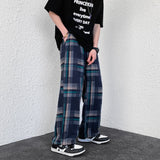 Summer Plaid Nine-point Pants Men's Wide-legged Large Size Loose Casual Leggings American High Street Straight Leg Mopping Pants