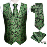 Joior 4PCS Silk Mens Vest Red Black Gold Green Purple Slim Fit Waistcoat Tie Pocket Square Cufflinks Set Wedding Formal