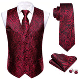 Joior 4PC Mens Extra Silk Vest Party Wedding Gold Paisley Solid Floral Waistcoat Vest Pocket Square Tie Suit Set