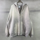 Joior Men's Oversize Long Sleeve Washed Double Zipper Cardigan Hoodies Loose Plus Plush Gradient Women's Hooded Pullovers Winter