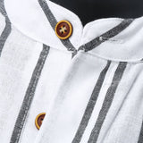 Joior Cotton Linen Shirt Men's Summer Short-sleeved Striped Shirts Solid Color Turn-down Collar Casual Beach Style Blouse Top Pullover