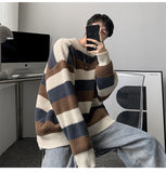 Joior Autumn Winter Sweater Men Pullover Korean Style Male Striped Sweater Loose Knitted Sweater Trend Thick Top Mens Clothing