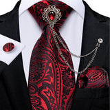 Joior Fashion Green Dot Red 8cm Men's Silk Tie Business Wedding Party Necktie Handkerchief Brooch Cufflinks Set Men's Gift Tie DiBanGu