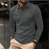 Sports Polo Shirt Men's Long-sleeved Casual Lapel Polo Shirt Solid Color Pocket T-shirt