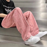 Joior Street Vibe Style Jeans Men's Loose Straight Pants Trendy Brand American Baggy Wide-leg Pants Pink Jeans Spring and Autumn