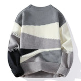 Joior men's winter outfits Hole Fringed Sweaters Retro Tasseled Knitwear Patchwork Color Knitwear Round Neck Pullover Knit Sweater Couple Long Sleeve Tops