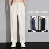 Joior New Men Ice Silk Pants Loose Casual Solid Wide Leg Business Trousers Straight Fashion Streetwear Summer Fabric Thin Pant Male