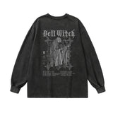 Joior Oversize Gothic Witch Print Retro Unisex Thin Sweatshirts T Shirts Women Men Hoodies Y2k Grunge Clothes Cotton Streetwear Tops