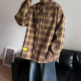 Autumn Plaid Shirt Men Fashion Retro Oversized Casual Shirts Men Streetwear Korean Loose Long Sleeve Shirt Mens Plus Size M-5XL