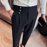 Joior British Style Spring New Solid Business Casual Suit Pants High Waist Button Men Formal Pants High Quality Slim Office Trousers