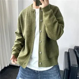 Joior Man Clothes Round Collar Plain Knitted Sweaters for Men Crewneck Solid Color Cardigan Green Black Japanese Harajuku Fashion Neck