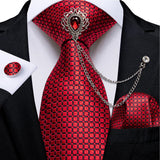 Joior Fashion Green Dot Red 8cm Men's Silk Tie Business Wedding Party Necktie Handkerchief Brooch Cufflinks Set Men's Gift Tie DiBanGu