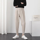 Joior Fashion Men Casual Pants Elastic Waist Small Feet Slim Korean Style Pleated Tapered Male Blazer Pants Trousers Streetwear