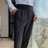 Joior British Style Autumn New Solid High Waist Trousers Men Formal Pants High Quality Slim Fit Business Casual Suit Pants Hommes