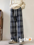 Joior Autumn Street Retro Checkered Straight Leg Pants for Men and Women, American Loose Simple Casual Hip-hop Trendy Wide Leg Pants