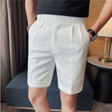 Joior Summer British Style Business Casual Shorts Men Simple Slim Suit Shorts Knee Length Formal Solid Office Short Pants Homme