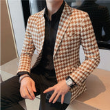 Joior British Style Mens Houndstooth Slim Fit Blazers New Simple Slim Fit Business Dress Coats Groom Wedding Tuxedo Suit Jacket