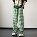 Joior Summer Ice Silk Loose Plaid Men Casual Pant Harajuku Wide Leg Trousers Fashion Brand Large Size Male Bottoms