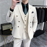 Joior (Jacket+Vest+Pant) Latest Design Double Breasted Suit Groom Wedding Stage Tuxedos Best Costume Mens Business Social Suits