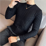 Joior Autumn Winter Stretch Jacquard Woven O-Neck Sweater Men's Waffle Slim Fit Long Sleeve Knitted Pullovers Casual Streetwear Homme