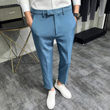 Joior 2024 Summer Fashion Mens Dark Green Suit Pants Pure Color Business Occupation Slim Fit Dress Office Ankle Trousers