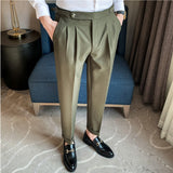 Joior British Style Men High Waist Casual Business Dress Pants Streetwear New Fashion Social Belt Decoration Slim Fit Suit Pants