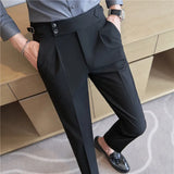 Joior Spring Autumn Men High Waist Belt Design Casual Slim Formal Dress Pant Men Social Office Wedding Party Dress Suit Pants