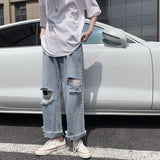  Men's Torn Jeans Street Hip-hop Loose Wide Leg Pants Thin Fur Pants Brand Men's Clothing Ripped