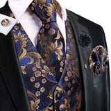 Joior High Quality Silk Mens Vests Champagne Paisley Waistcoat Neck Tie Hanky Cufflinks Brooch Set for Men Suit Wedding Office