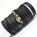 Joior 10 Pcs/set Black Wrap Woven New Fashion Handmade Men Bracelets Male Women Leather Bracelets Men Bangle Jewelry Gift