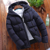 Autumn Winter Warm Parkas Male Long Sleeve Hooded Zip Korean Slim Solid Coats Outwear