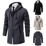 Joior Men's Fleece Long Cardigan Autumn Winter Knitting Jacket Solid Color Hooded Sweater Coat Plush Padded Outwear Fashion