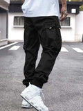 Joior Men Flap Pocket Side Drawstring Waist Cargo Pants