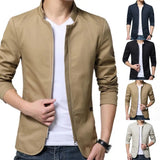 Joior Casual Men Blazer Spring Autumn Stylish Business Casual Jacket Solid Color Stand Collar Zipper Pockets Thin Slim Blazer Coat