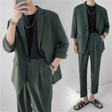 Joior Fashion Summer 2-piece Set Solid Color Single-breasted Casual Simple Student Wear Homme Loose Suits Wear (Blazers + Pants)