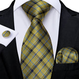 Joior Black Plaid Ties For Men 8cm Width Silk Mens Business Wedding Neck Tie Set Pocket Square Cufflinks Gravatas Homens Cravatta