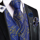 Joior High Quality Silk Mens Vests Champagne Paisley Waistcoat Neck Tie Hanky Cufflinks Brooch Set for Men Suit Wedding Office