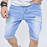 Joior New Men Summer Streetwear Slim fit Ripped Denim Shorts Stylish Holes Solid Casual Straight Jeans Male Five-point Pants