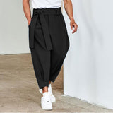 Men's Baggy Pants Casual Streetwear Belt High Quality Pure Color Joggers Fashion Harem Pants S-3XL