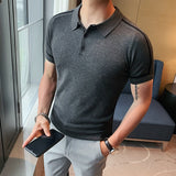 Joior Color Blocked Striped Knitted Polo Shirt Mens Summer Short Sleeved Lapel Ice Silk Tee Men Slim Business Social Polos Streetwear