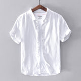 Joior Cotton Linen Short Sleeve Shirts For Men Casual Fashion Yellow Turn Down Collar Tops Male Summer Classic Basic Clothing