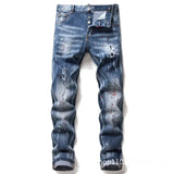 Joior Men Blue Denim Jeans Skinny Holes Jeans Italian Style Stretch Denim Pants High Quality Male Slim Fit Denim Trousers Size 42