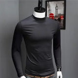 Joior Men's Turtleneck Tops Casual Full Long Sleeve Solid Black Stretch Base Layer for Autumn Winter Stretch Kpop Designer T Shirt Men