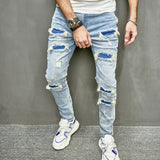 Joior Men Holes Casual Skinny Jeans Pants Streetwear Male Stylish Ripped Solid Hip Hop Slim Denim Trousers